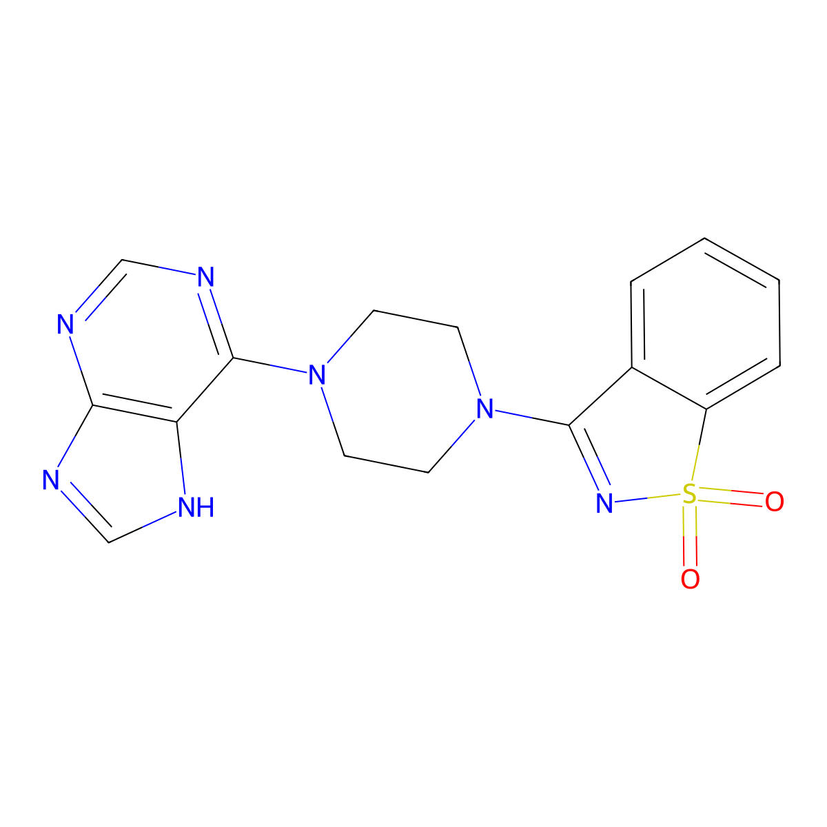 3-[4-(9H-purin-6-yl)piperazin-1-yl]-1lambda6,2-benzothiazole-1,1-dione molecular structure, CAS 2549011-86-9