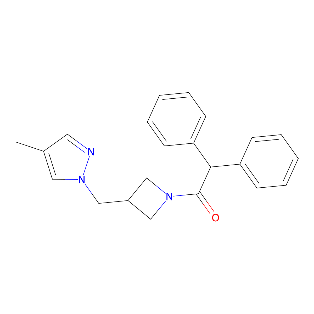 1-{3-[(4-methyl-1H-pyrazol-1-yl)methyl]azetidin-1-yl}-2,2-diphenylethan-1-one molecular structure, CAS 2549011-87-0