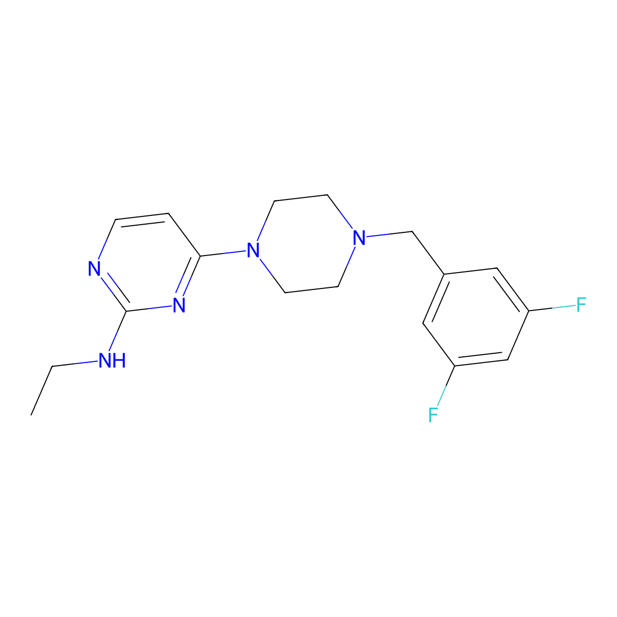 4-{4-[(3,5-difluorophenyl)methyl]piperazin-1-yl}-N-ethylpyrimidin-2-amine molecular structure, CAS 2549011-94-9