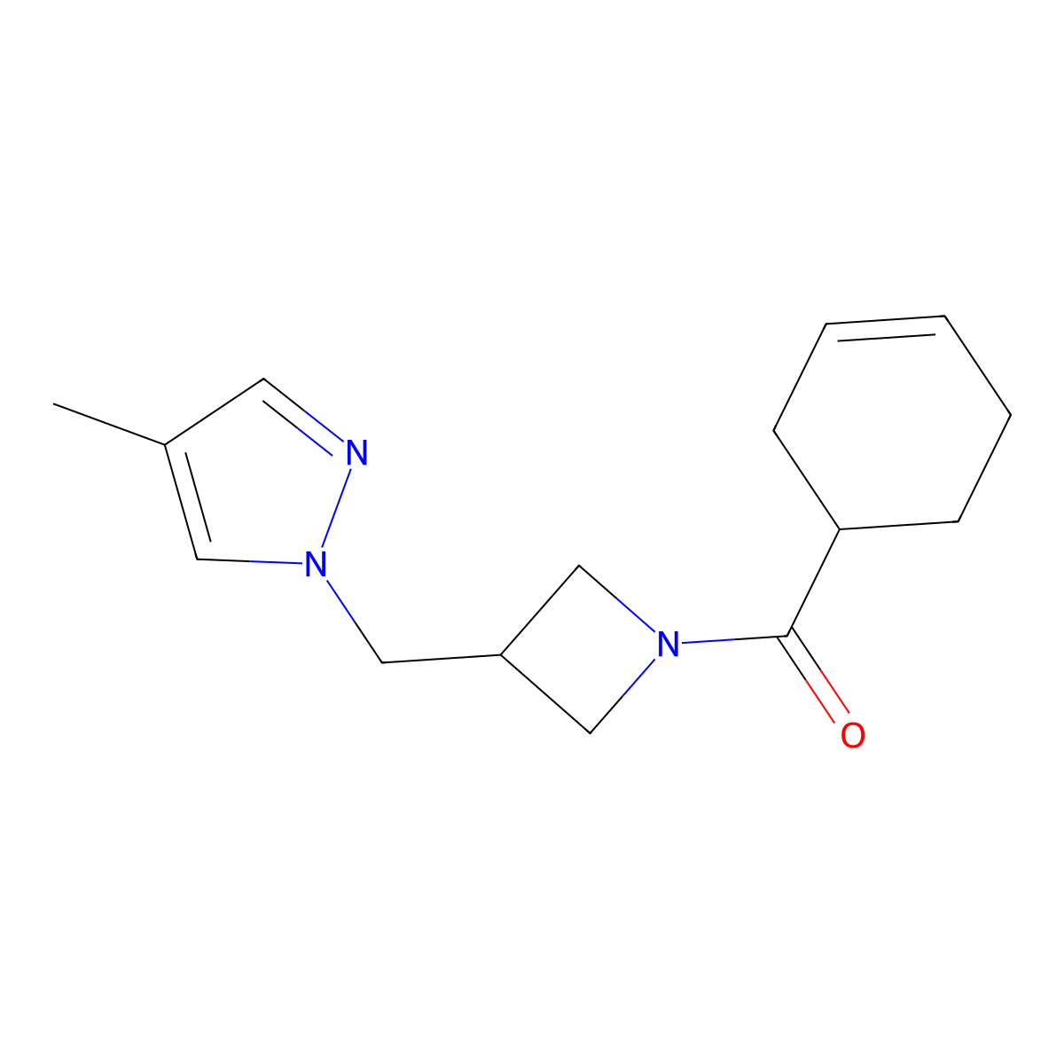 1-{[1-(cyclohex-3-ene-1-carbonyl)azetidin-3-yl]methyl}-4-methyl-1H-pyrazole molecular structure, CAS 2549011-95-0