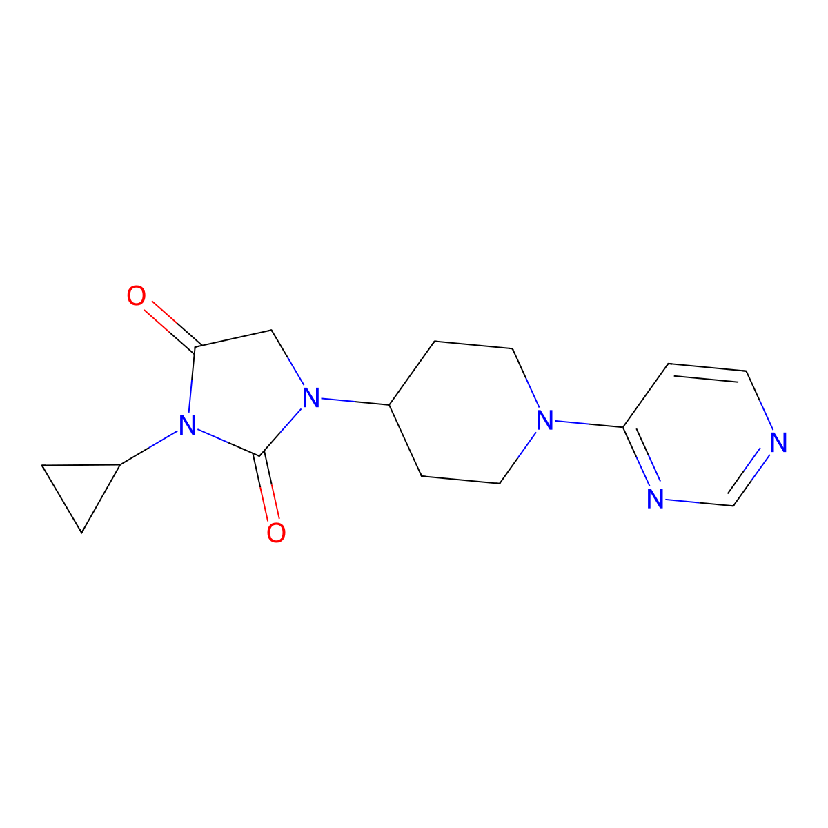 3-Cyclopropyl-1-[1-(pyrimidin-4-yl)piperidin-4-yl]imidazolidine-2,4-dione molecular structure, CAS 2549011-98-3
