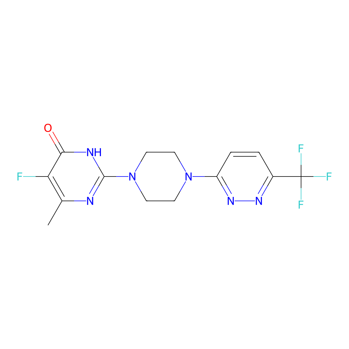 5-Fluoro-6-methyl-2-{4-[6-(trifluoromethyl)pyridazin-3-yl]piperazin-1-yl}-3,4-dihydropyrimidin-4-one molecular structure, CAS 2549011-99-4