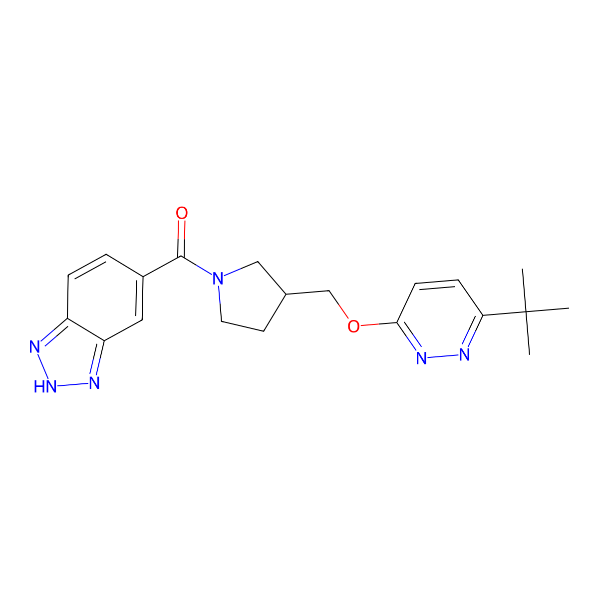 5-(3-{[(6-tert-butylpyridazin-3-yl)oxy]methyl}pyrrolidine-1-carbonyl)-1H-1,2,3-benzotriazole molecular structure, CAS 2549012-00-0