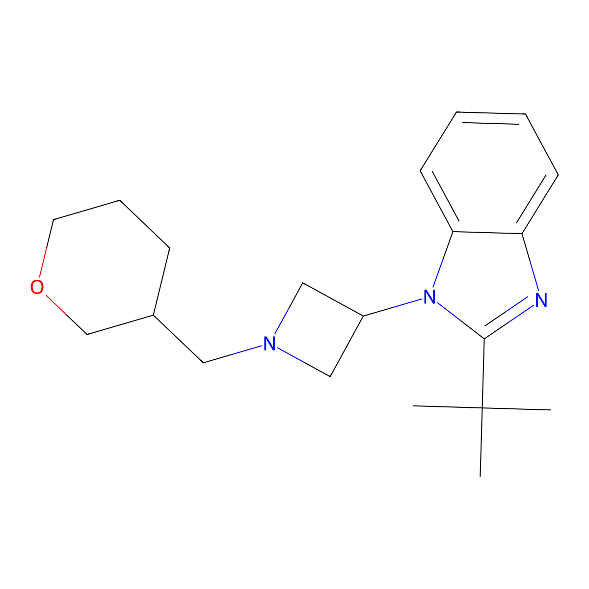 2-tert-butyl-1-{1-[(oxan-3-yl)methyl]azetidin-3-yl}-1H-1,3-benzodiazole molecular structure, CAS 2549012-06-6