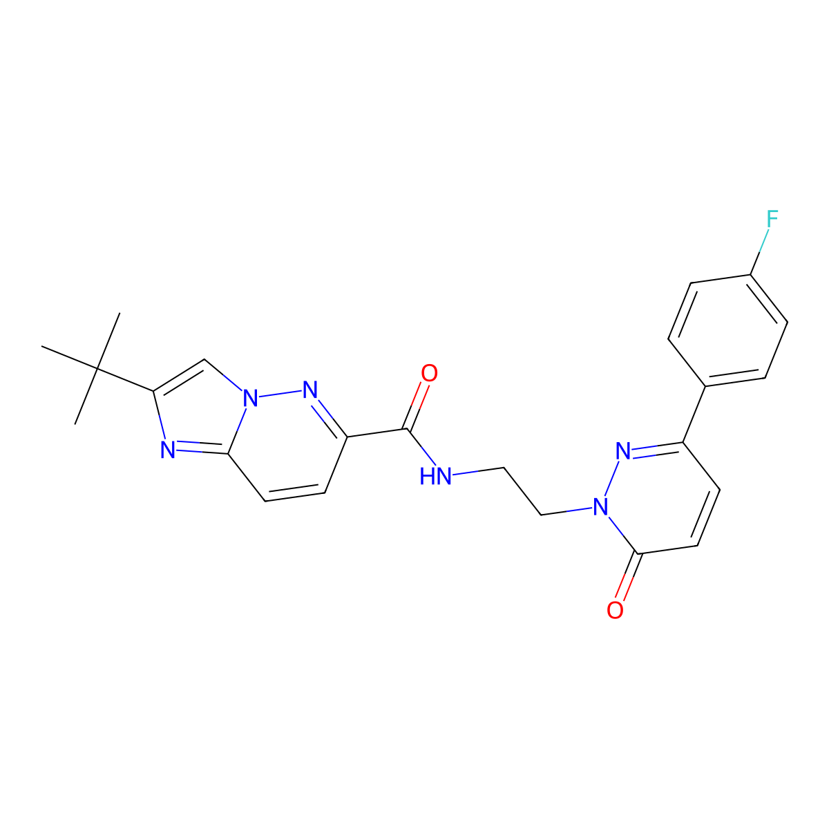 2-tert-butyl-N-{2-[3-(4-fluorophenyl)-6-oxo-1,6-dihydropyridazin-1-yl]ethyl}imidazo[1,2-b]pyridazine-6-carboxamide molecular structure, CAS 2549012-07-7