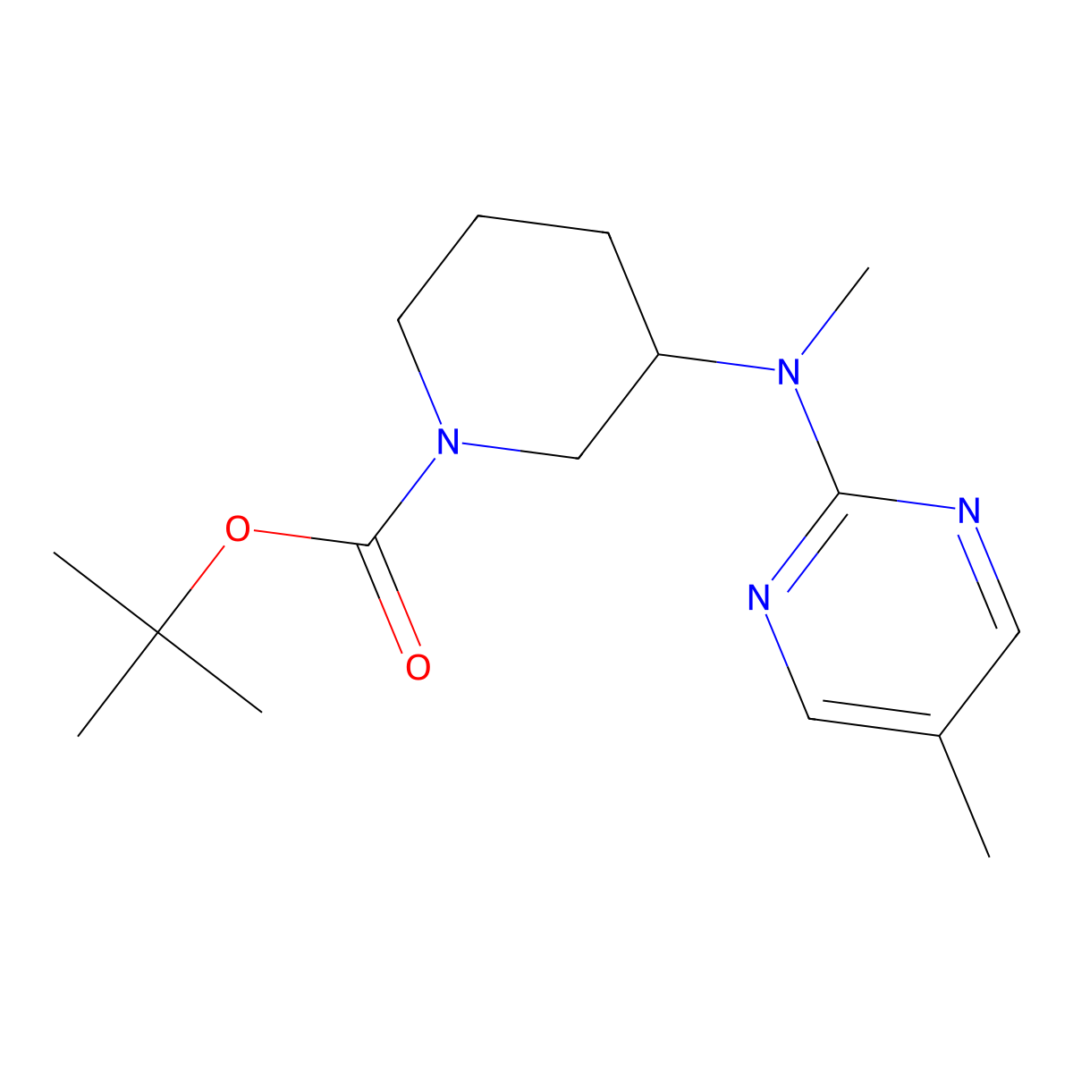 Tert-butyl 3-[methyl(5-methylpyrimidin-2-yl)amino]piperidine-1-carboxylate molecular structure, CAS 2549012-12-4