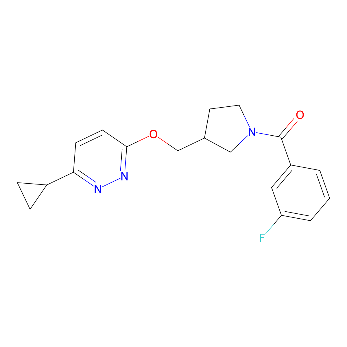 3-Cyclopropyl-6-{[1-(3-fluorobenzoyl)pyrrolidin-3-yl]methoxy}pyridazine molecular structure, CAS 2549012-13-5