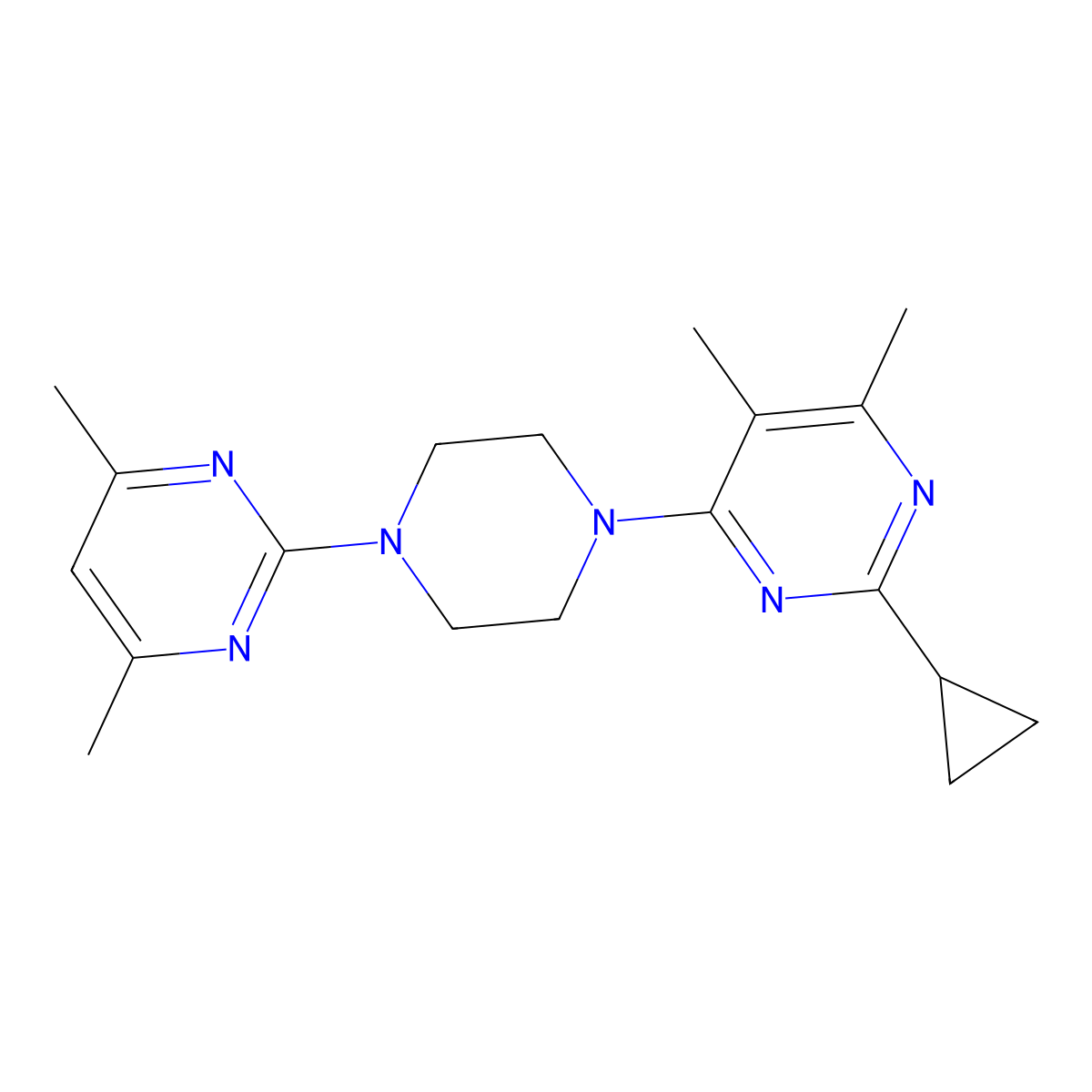2-Cyclopropyl-4-[4-(4,6-dimethylpyrimidin-2-yl)piperazin-1-yl]-5,6-dimethylpyrimidine molecular structure, CAS 2549012-14-6