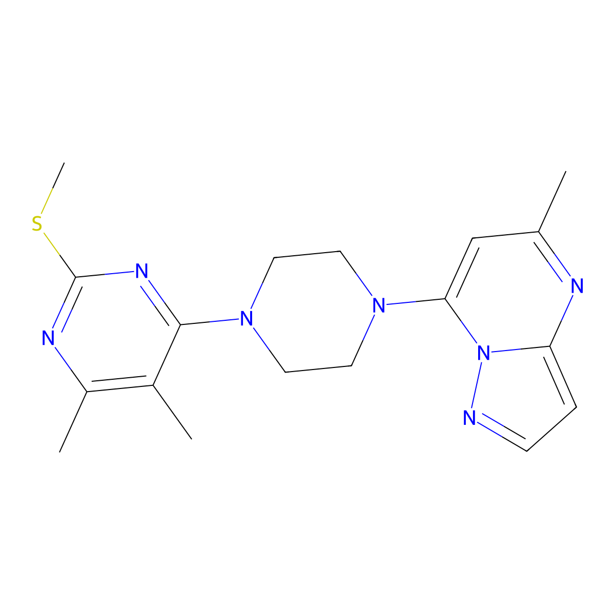 4,5-Dimethyl-6-(4-{5-methylpyrazolo[1,5-a]pyrimidin-7-yl}piperazin-1-yl)-2-(methylsulfanyl)pyrimidine molecular structure, CAS 2549012-16-8