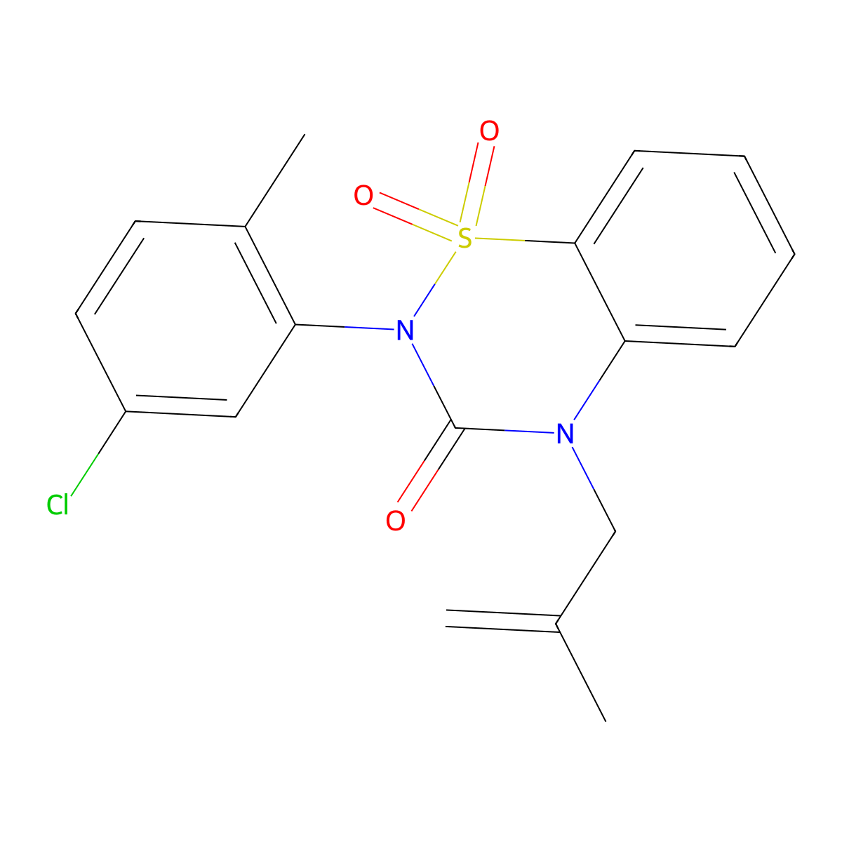2-(5-chloro-2-methylphenyl)-4-(2-methylprop-2-en-1-yl)-3,4-dihydro-2H-1lambda6,2,4-benzothiadiazine-1,1,3-trione molecular structure, CAS 2549012-17-9