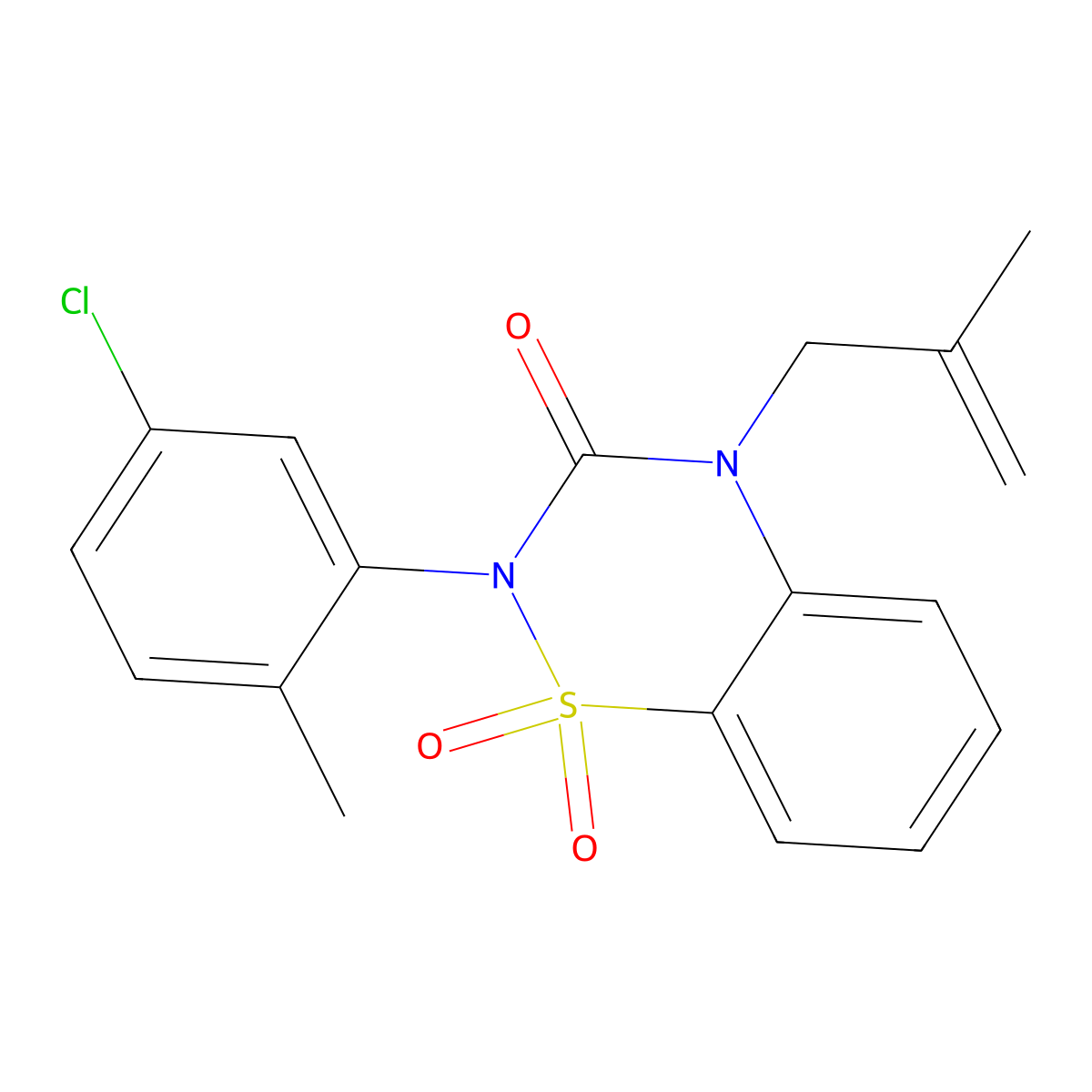 2-(5-chloro-2-methylphenyl)-4-(2-methylprop-2-en-1-yl)-3,4-dihydro-2H-1lambda6,2,4-benzothiadiazine-1,1,3-trione molecular structure, CAS 2549012-17-9