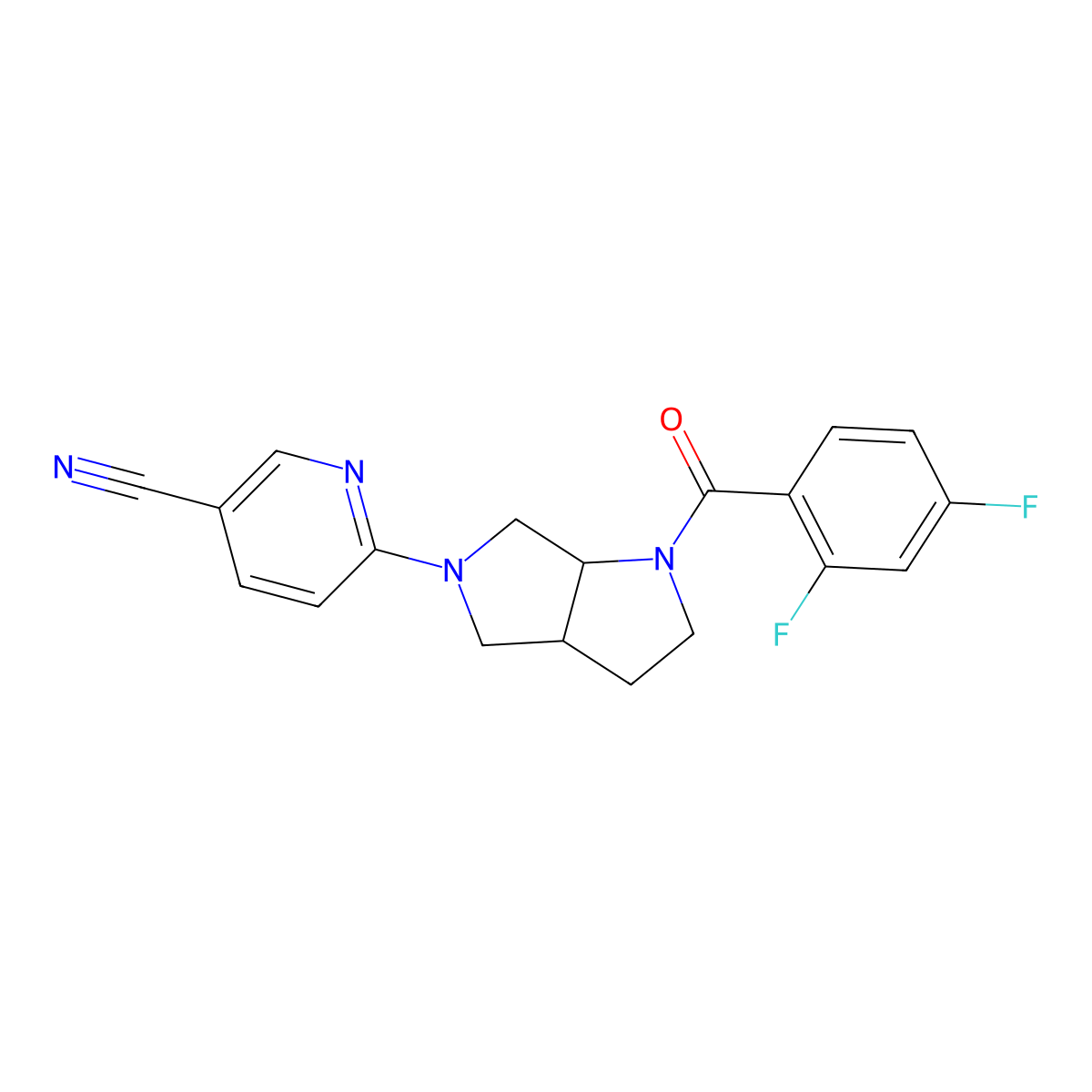 6-[1-(2,4-Difluorobenzoyl)-octahydropyrrolo[3,4-b]pyrrol-5-yl]pyridine-3-carbonitrile molecular structure, CAS 2549012-19-1