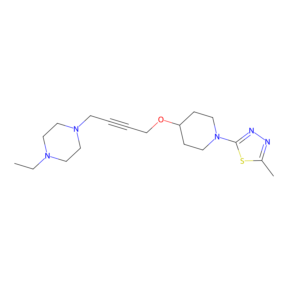 1-Ethyl-4-(4-{[1-(5-methyl-1,3,4-thiadiazol-2-yl)piperidin-4-yl]oxy}but-2-yn-1-yl)piperazine molecular structure, CAS 2549012-21-5