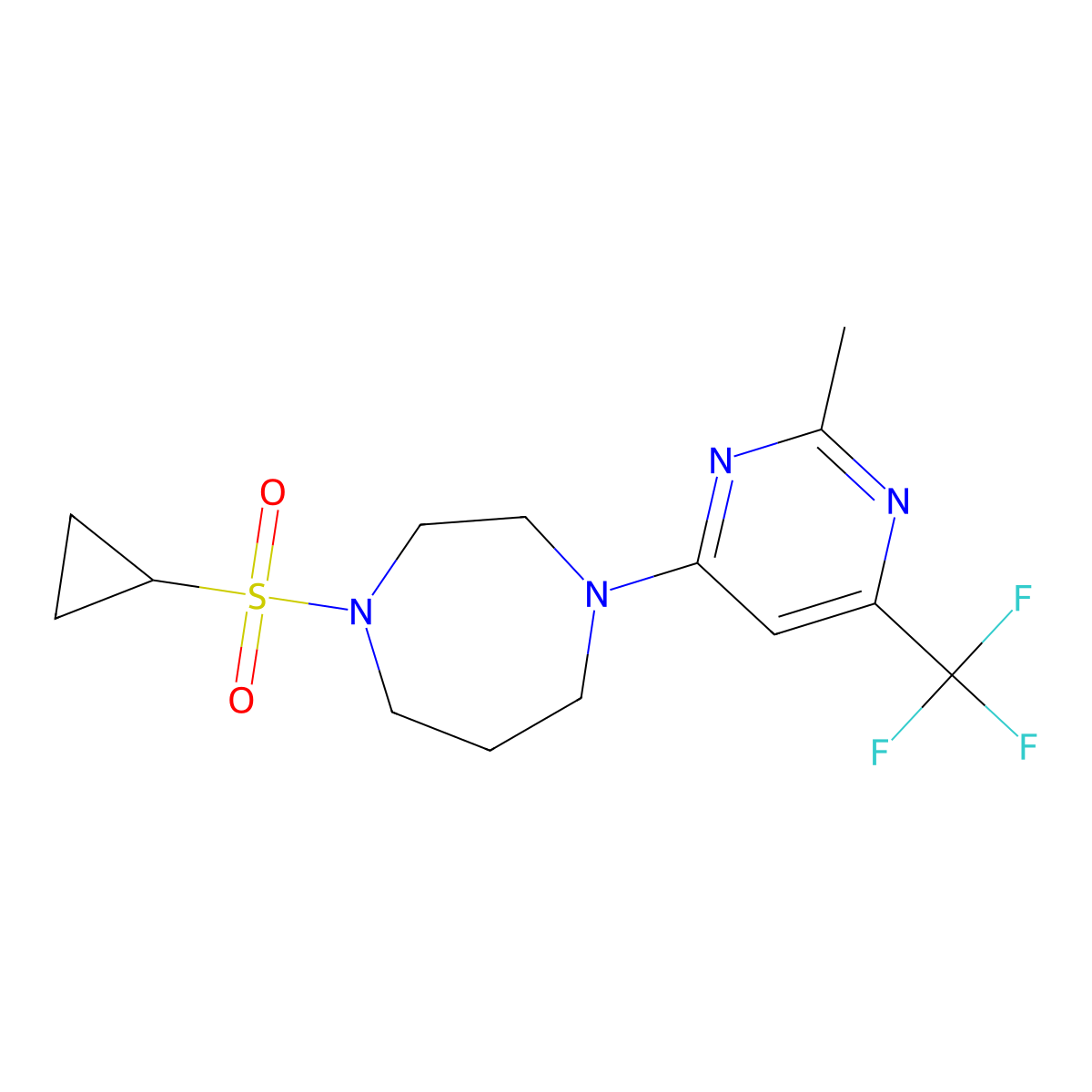 1-(Cyclopropanesulfonyl)-4-[2-methyl-6-(trifluoromethyl)pyrimidin-4-yl]-1,4-diazepane molecular structure, CAS 2549012-26-0