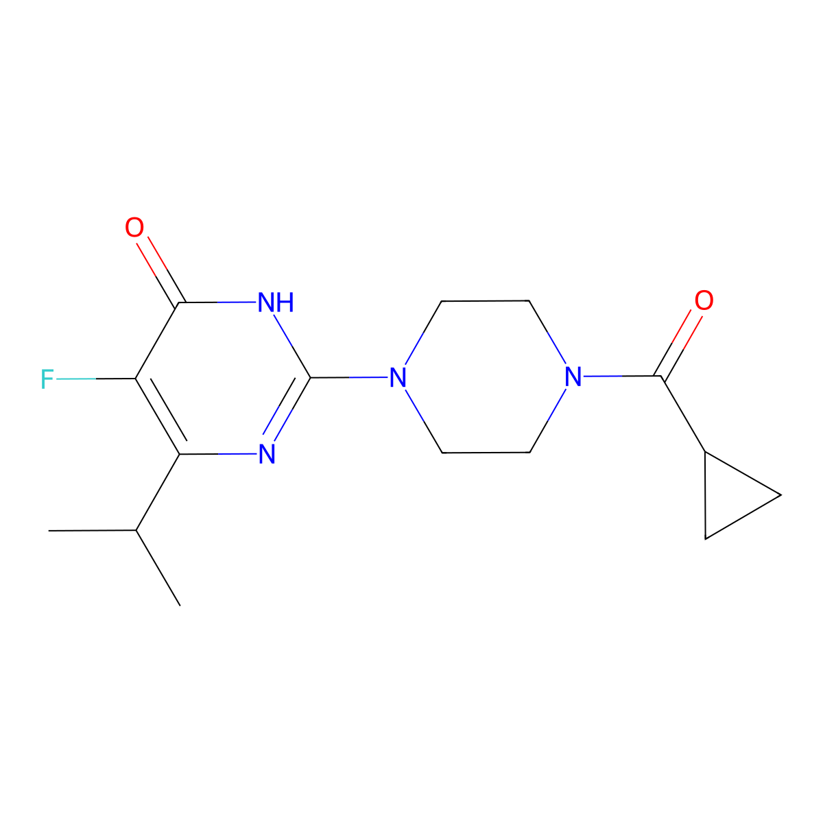 2-(4-Cyclopropanecarbonylpiperazin-1-yl)-5-fluoro-6-(propan-2-yl)-3,4-dihydropyrimidin-4-one molecular structure, CAS 2549012-35-1