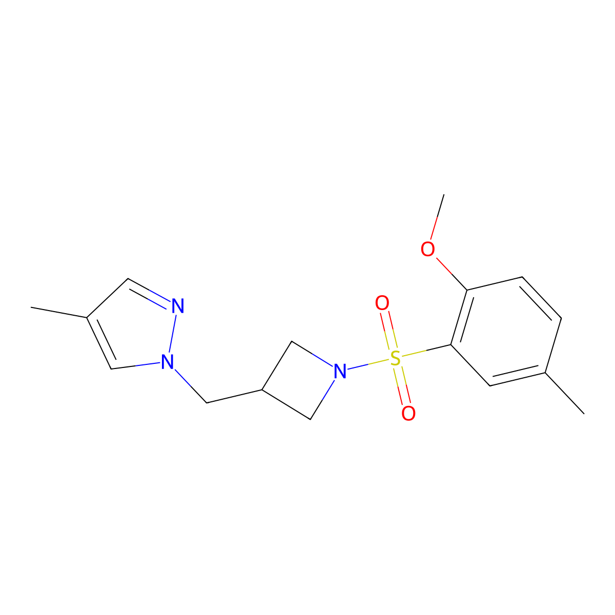 1-{[1-(2-methoxy-5-methylbenzenesulfonyl)azetidin-3-yl]methyl}-4-methyl-1H-pyrazole molecular structure, CAS 2549012-38-4