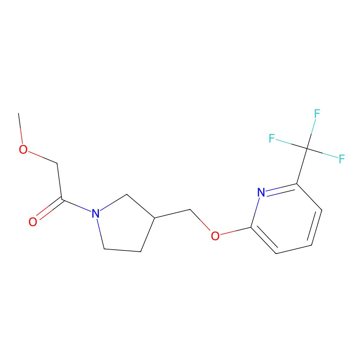 2-Methoxy-1-[3-({[6-(trifluoromethyl)pyridin-2-yl]oxy}methyl)pyrrolidin-1-yl]ethan-1-one molecular structure, CAS 2549012-39-5