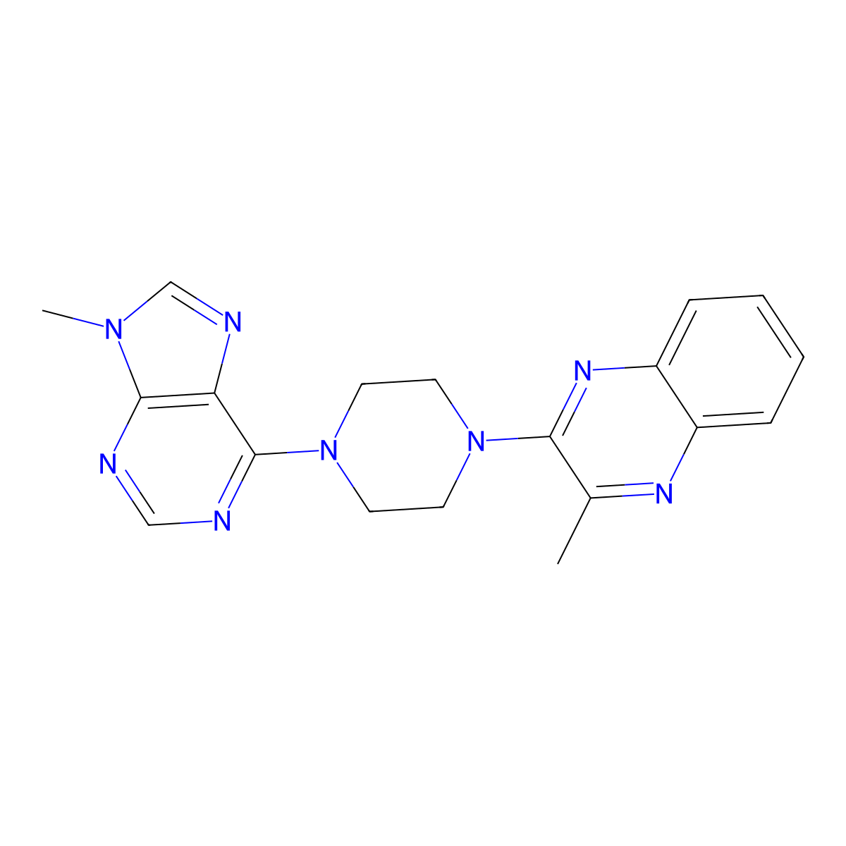 2-methyl-3-[4-(9-methyl-9H-purin-6-yl)piperazin-1-yl]quinoxaline molecular structure, CAS 2549012-41-9
