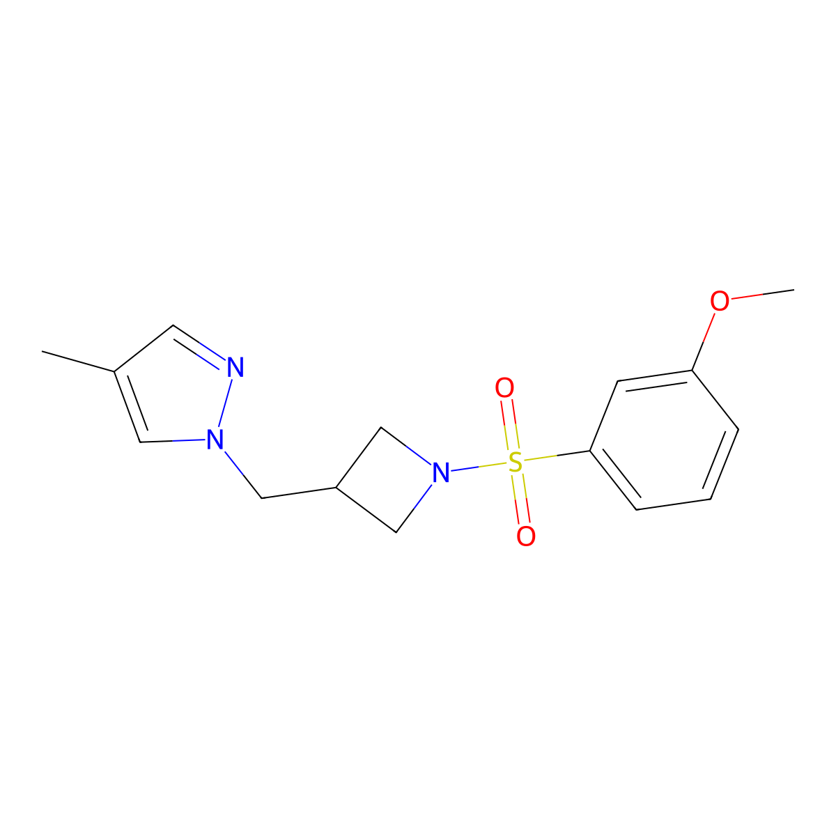 1-{[1-(3-methoxybenzenesulfonyl)azetidin-3-yl]methyl}-4-methyl-1H-pyrazole molecular structure, CAS 2549012-43-1