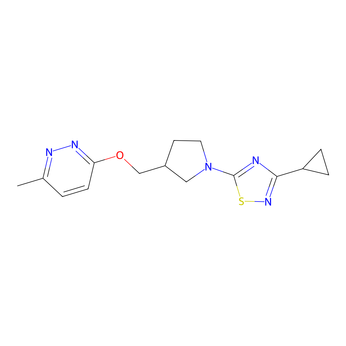 3-{[1-(3-Cyclopropyl-1,2,4-thiadiazol-5-yl)pyrrolidin-3-yl]methoxy}-6-methylpyridazine molecular structure, CAS 2549012-47-5