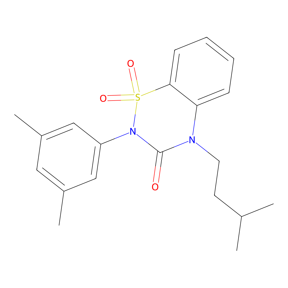 2-(3,5-Dimethylphenyl)-4-(3-methylbutyl)-1,1-dioxo-1lambda6,2,4-benzothiadiazin-3-one molecular structure, CAS 2549012-53-3