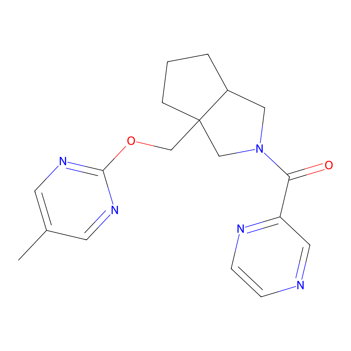 5-Methyl-2-{[2-(pyrazine-2-carbonyl)-octahydrocyclopenta[c]pyrrol-3a-yl]methoxy}pyrimidine molecular structure, CAS 2549012-57-7