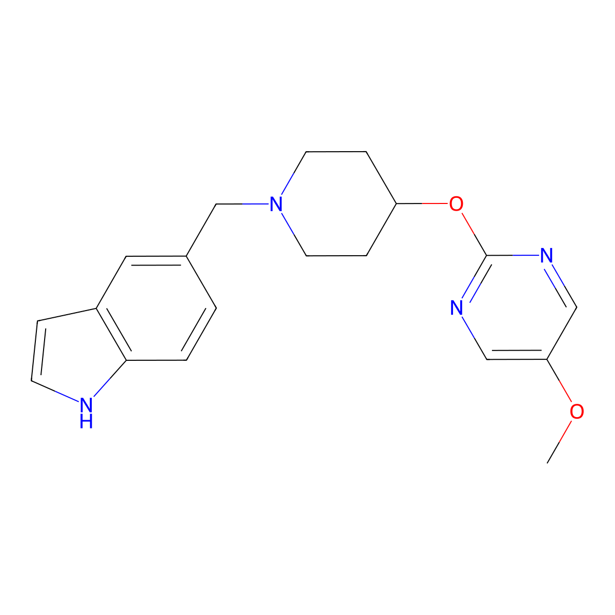5-({4-[(5-methoxypyrimidin-2-yl)oxy]piperidin-1-yl}methyl)-1H-indole molecular structure, CAS 2549012-58-8