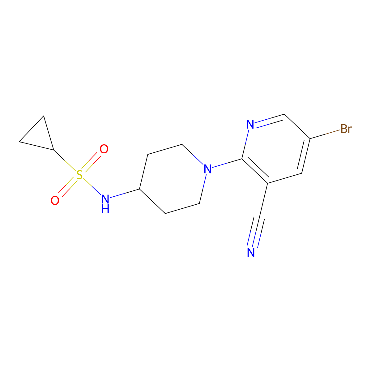 N-[1-(5-bromo-3-cyanopyridin-2-yl)piperidin-4-yl]cyclopropanesulfonamide molecular structure, CAS 2549012-59-9
