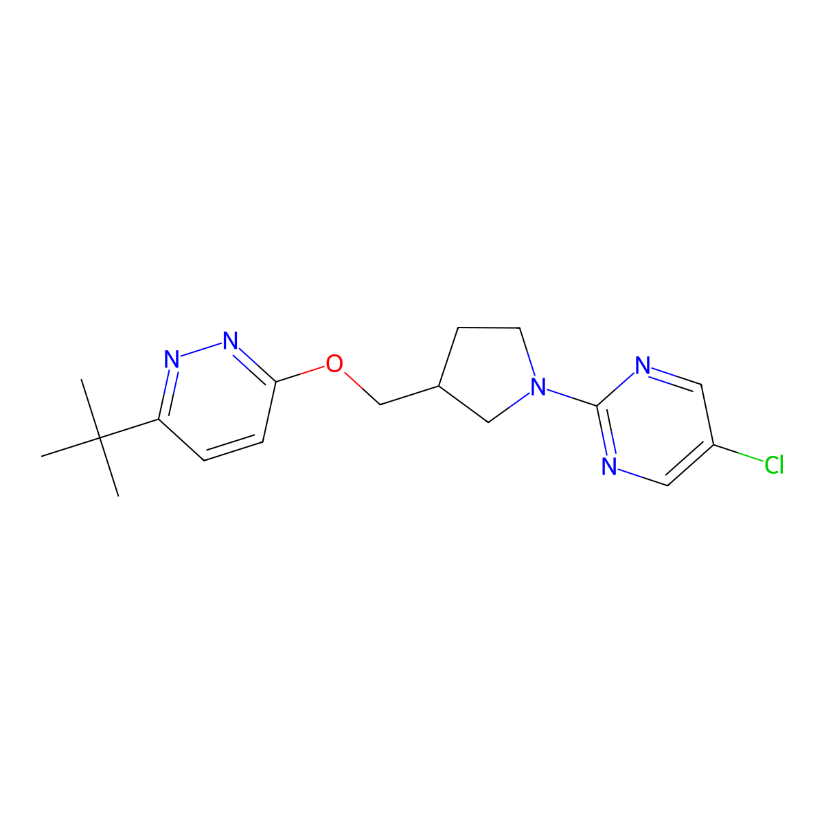 2-(3-{[(6-Tert-butylpyridazin-3-yl)oxy]methyl}pyrrolidin-1-yl)-5-chloropyrimidine molecular structure, CAS 2549012-63-5