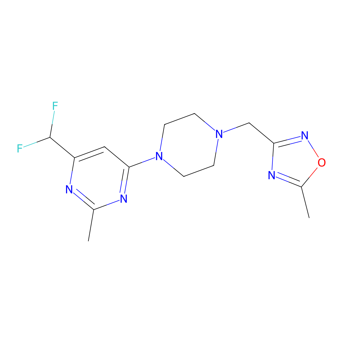 4-(Difluoromethyl)-2-methyl-6-{4-[(5-methyl-1,2,4-oxadiazol-3-yl)methyl]piperazin-1-yl}pyrimidine molecular structure, CAS 2549012-64-6