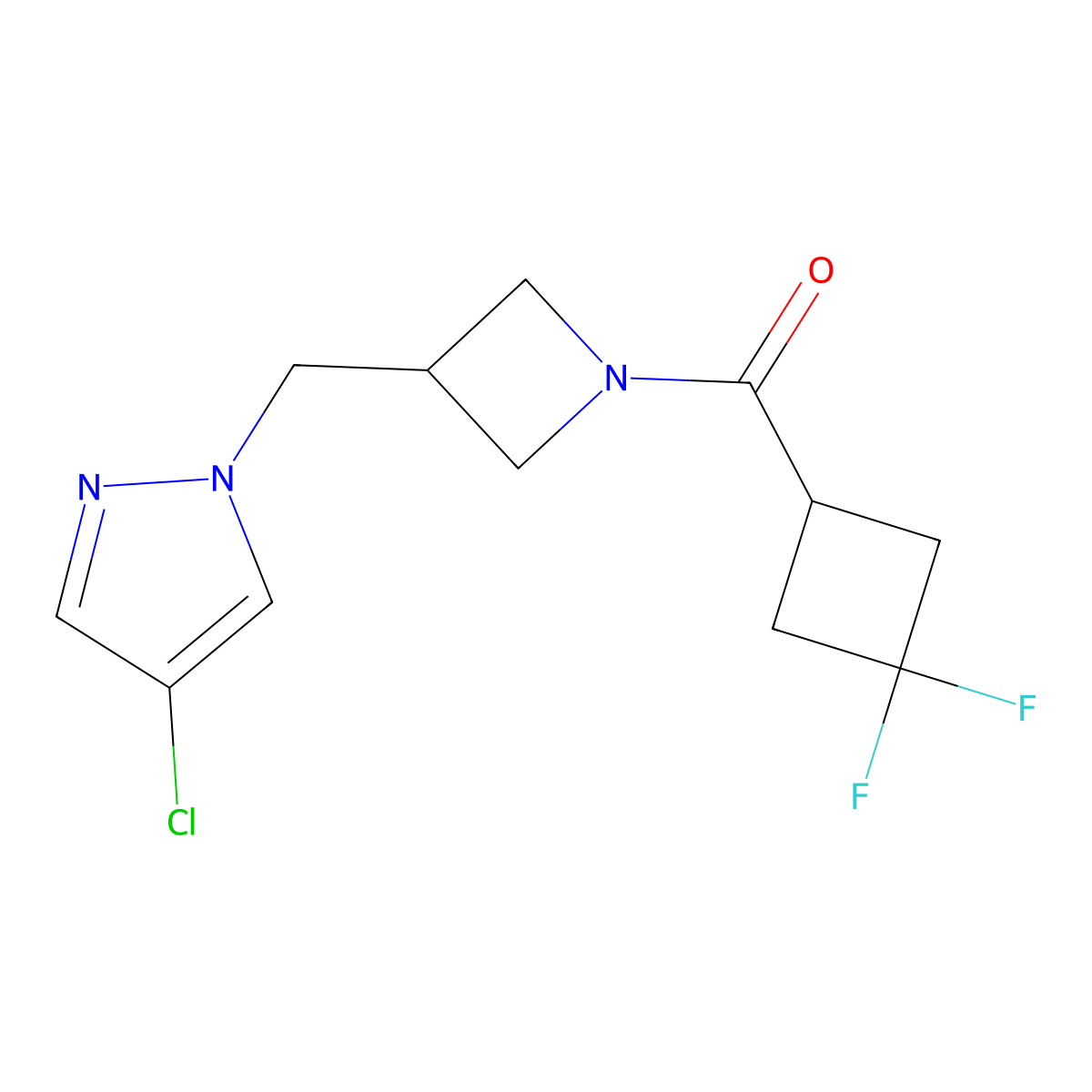 4-chloro-1-{[1-(3,3-difluorocyclobutanecarbonyl)azetidin-3-yl]methyl}-1H-pyrazole molecular structure, CAS 2549012-66-8