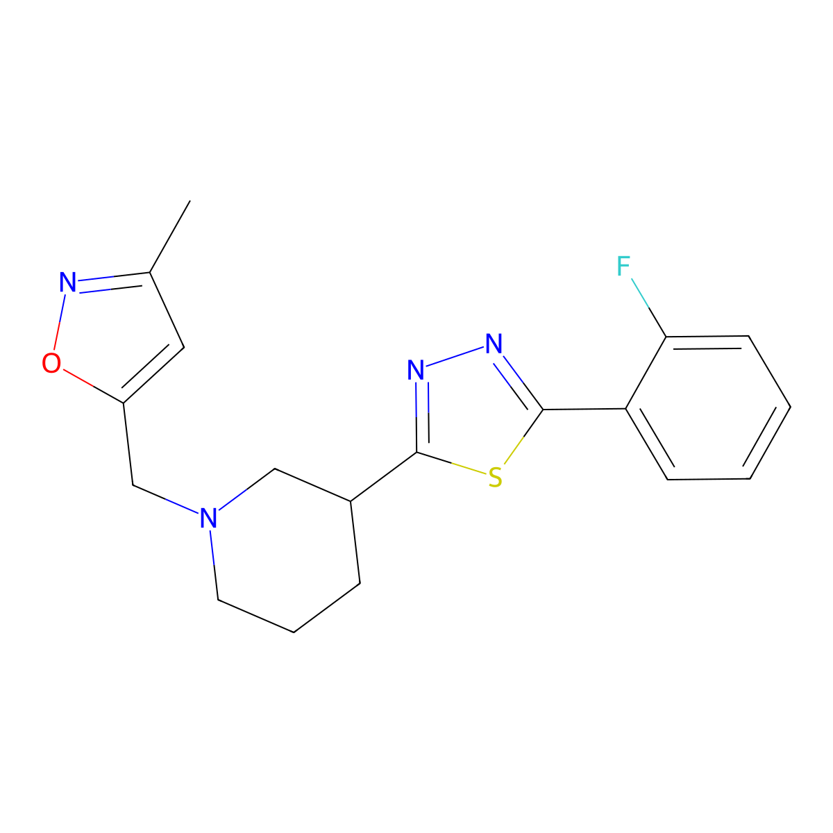 3-[5-(2-Fluorophenyl)-1,3,4-thiadiazol-2-yl]-1-[(3-methyl-1,2-oxazol-5-yl)methyl]piperidine molecular structure, CAS 2549012-69-1