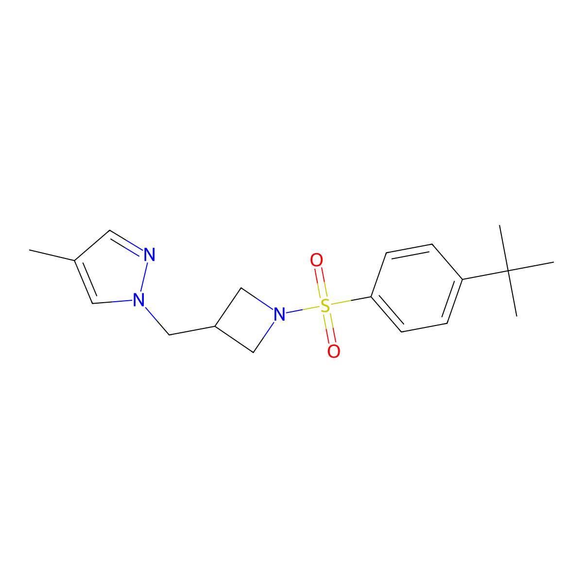 1-{[1-(4-tert-butylbenzenesulfonyl)azetidin-3-yl]methyl}-4-methyl-1H-pyrazole molecular structure, CAS 2549012-73-7