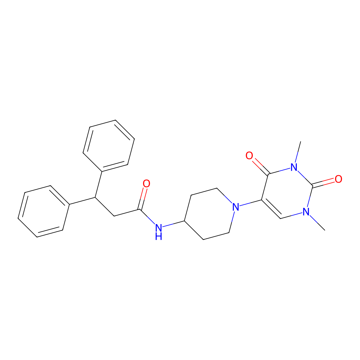 N-[1-(1,3-dimethyl-2,4-dioxo-1,2,3,4-tetrahydropyrimidin-5-yl)piperidin-4-yl]-3,3-diphenylpropanamide molecular structure, CAS 2549012-74-8
