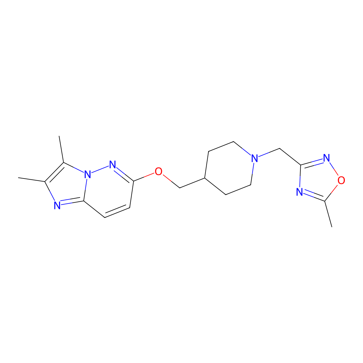 4-[({2,3-Dimethylimidazo[1,2-b]pyridazin-6-yl}oxy)methyl]-1-[(5-methyl-1,2,4-oxadiazol-3-yl)methyl]piperidine molecular structure, CAS 2549012-76-0