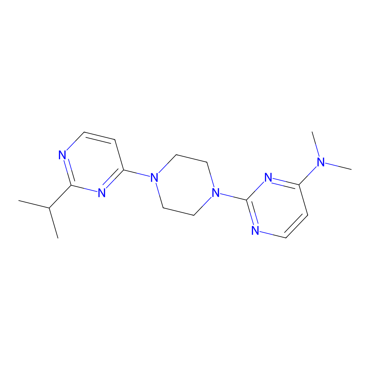 N,N-dimethyl-2-{4-[2-(propan-2-yl)pyrimidin-4-yl]piperazin-1-yl}pyrimidin-4-amine molecular structure, CAS 2549012-77-1