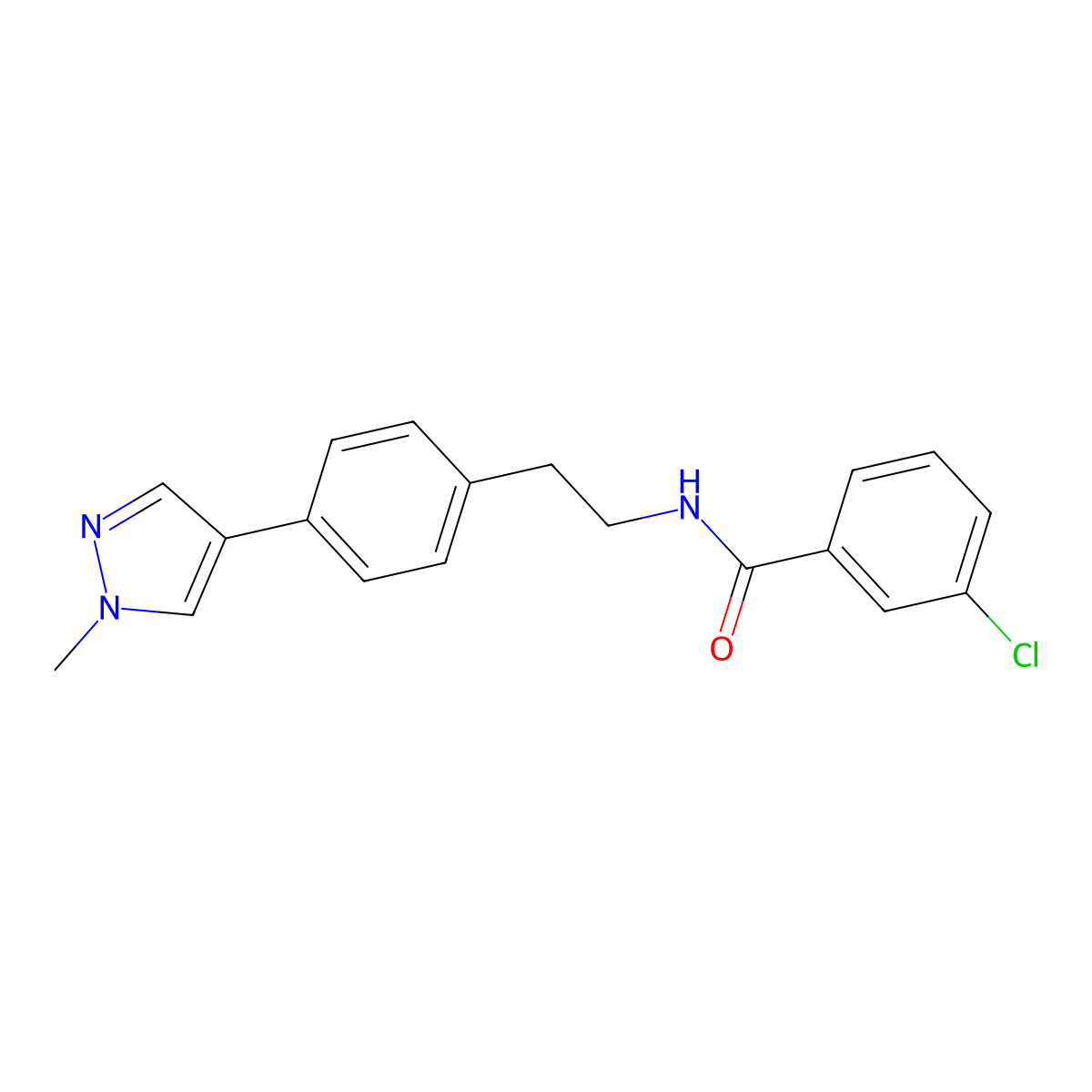 3-chloro-N-{2-[4-(1-methyl-1H-pyrazol-4-yl)phenyl]ethyl}benzamide molecular structure, CAS 2549012-79-3