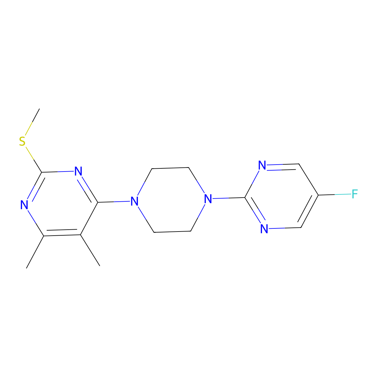 4-[4-(5-Fluoropyrimidin-2-yl)piperazin-1-yl]-5,6-dimethyl-2-(methylsulfanyl)pyrimidine molecular structure, CAS 2549012-81-7