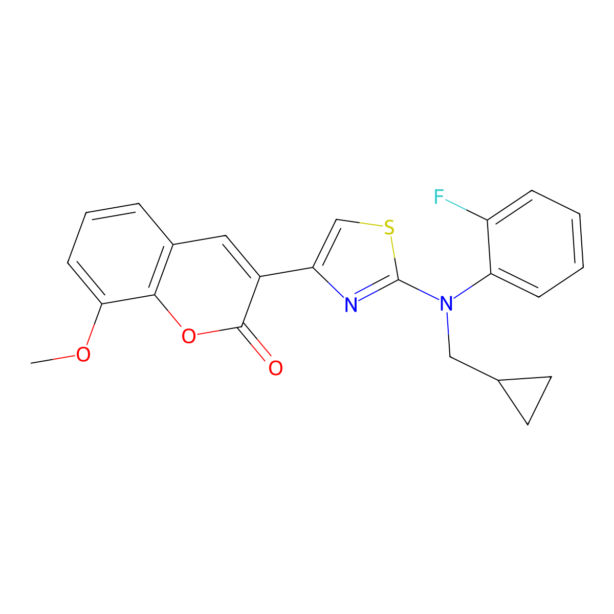 3-{2-[(cyclopropylmethyl)(2-fluorophenyl)amino]-1,3-thiazol-4-yl}-8-methoxy-2H-chromen-2-one molecular structure, CAS 2549012-88-4