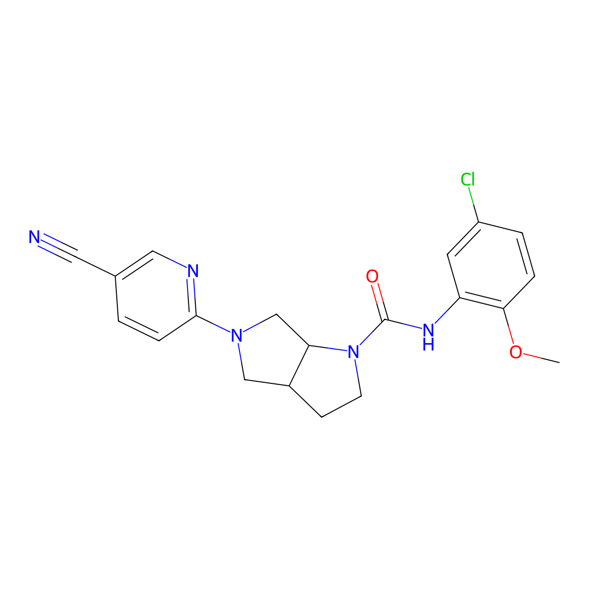N-(5-chloro-2-methoxyphenyl)-5-(5-cyanopyridin-2-yl)-octahydropyrrolo[3,4-b]pyrrole-1-carboxamide molecular structure, CAS 2549012-94-2