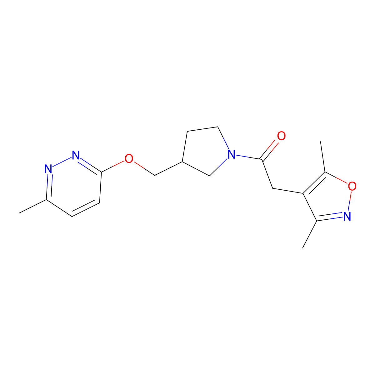 2-(3,5-Dimethyl-1,2-oxazol-4-yl)-1-(3-{[(6-methylpyridazin-3-yl)oxy]methyl}pyrrolidin-1-yl)ethan-1-one molecular structure, CAS 2549012-95-3