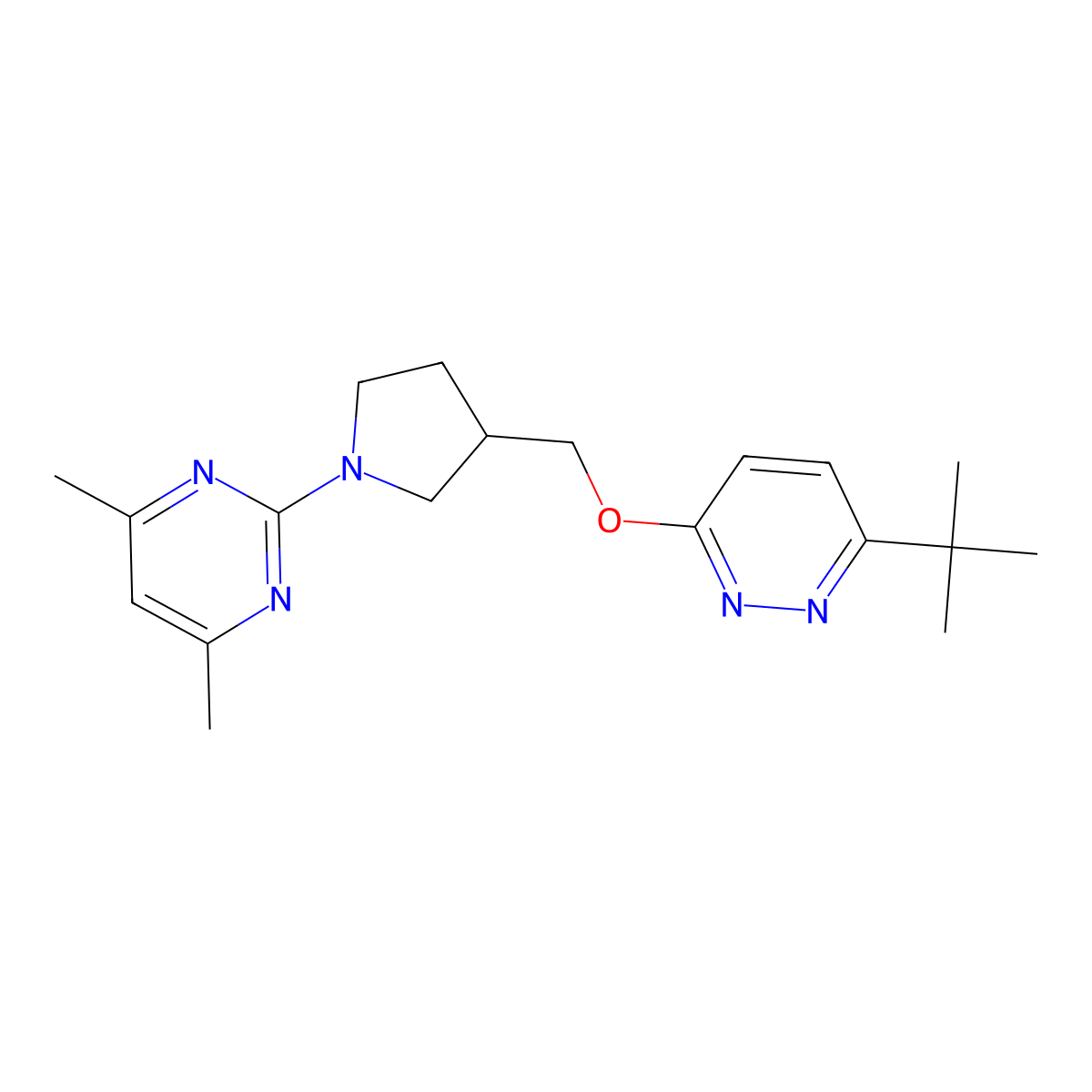 2-(3-{[(6-Tert-butylpyridazin-3-yl)oxy]methyl}pyrrolidin-1-yl)-4,6-dimethylpyrimidine molecular structure, CAS 2549013-00-3