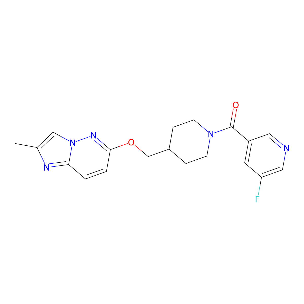 3-Fluoro-5-{4-[({2-methylimidazo[1,2-b]pyridazin-6-yl}oxy)methyl]piperidine-1-carbonyl}pyridine molecular structure, CAS 2549013-01-4