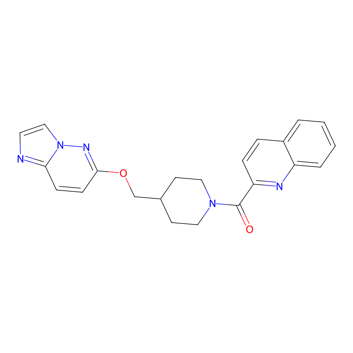 2-[4-({Imidazo[1,2-b]pyridazin-6-yloxy}methyl)piperidine-1-carbonyl]quinoline molecular structure, CAS 2549013-03-6