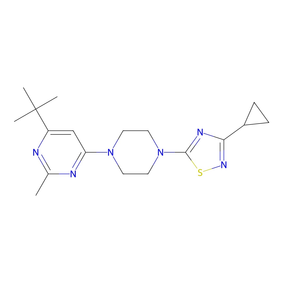 4-Tert-butyl-6-[4-(3-cyclopropyl-1,2,4-thiadiazol-5-yl)piperazin-1-yl]-2-methylpyrimidine molecular structure, CAS 2549013-04-7