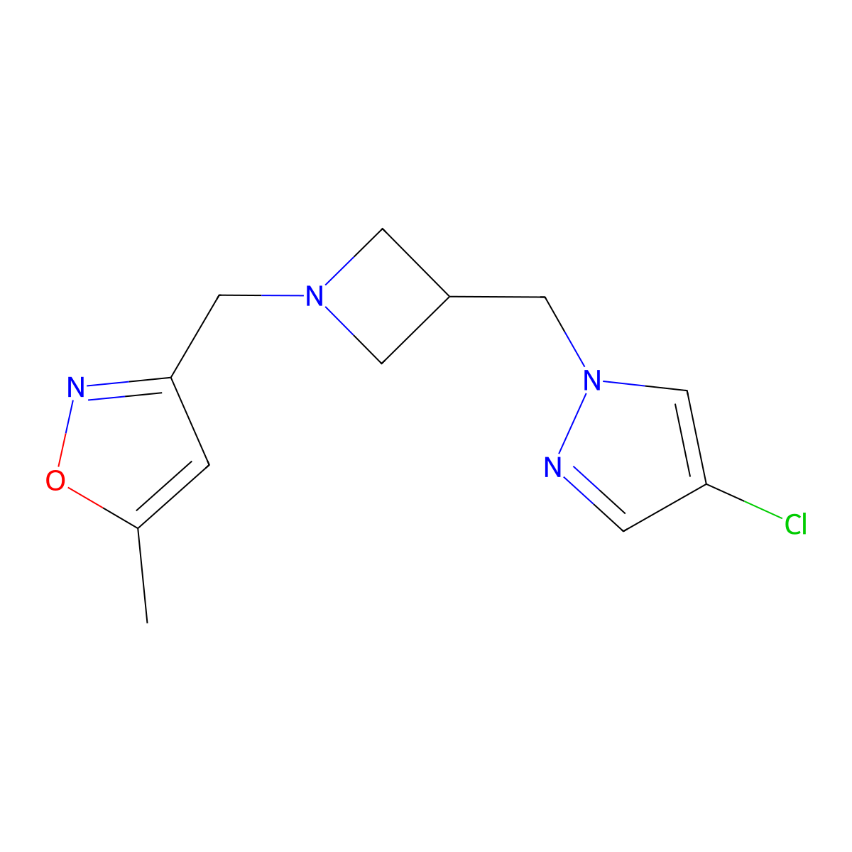 3-({3-[(4-chloro-1H-pyrazol-1-yl)methyl]azetidin-1-yl}methyl)-5-methyl-1,2-oxazole molecular structure, CAS 2549013-07-0