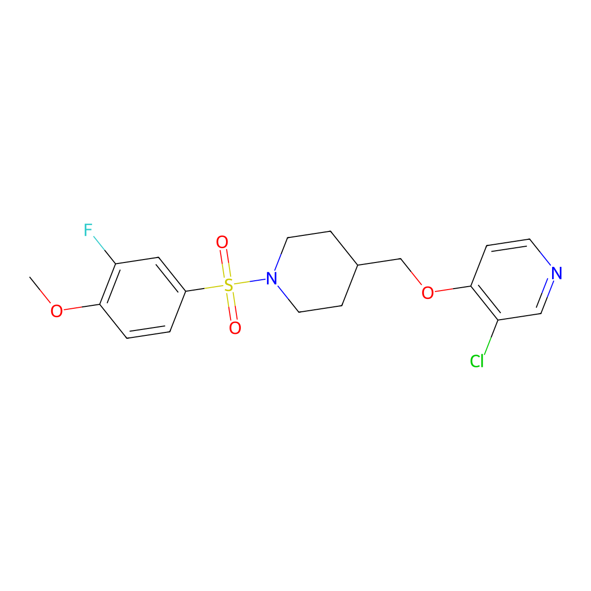 3-Chloro-4-{[1-(3-fluoro-4-methoxybenzenesulfonyl)piperidin-4-yl]methoxy}pyridine molecular structure, CAS 2549013-08-1