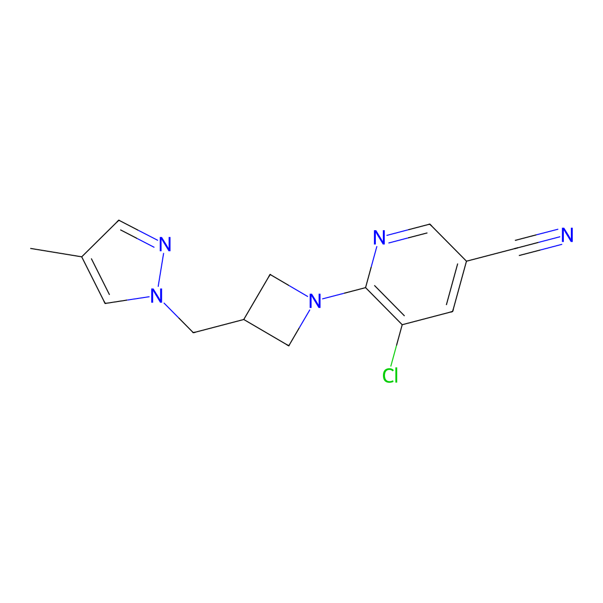 5-chloro-6-{3-[(4-methyl-1H-pyrazol-1-yl)methyl]azetidin-1-yl}pyridine-3-carbonitrile molecular structure, CAS 2549013-18-3