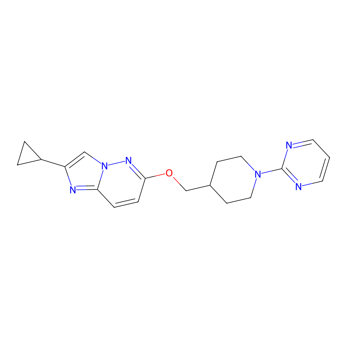 2-{4-[({2-Cyclopropylimidazo[1,2-b]pyridazin-6-yl}oxy)methyl]piperidin-1-yl}pyrimidine molecular structure, CAS 2549013-20-7
