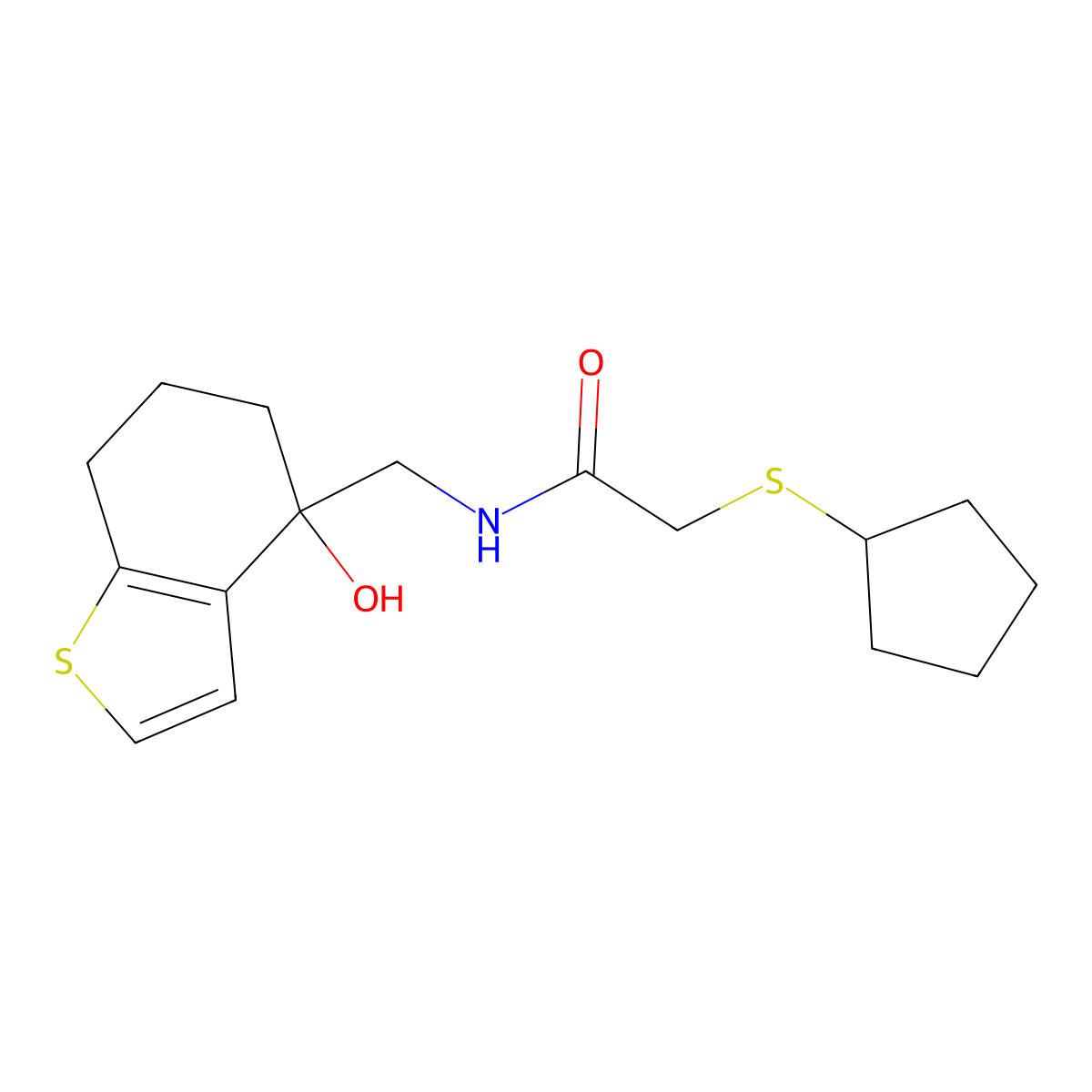 2-(cyclopentylsulfanyl)-N-[(4-hydroxy-4,5,6,7-tetrahydro-1-benzothiophen-4-yl)methyl]acetamide molecular structure, CAS 2549013-25-2